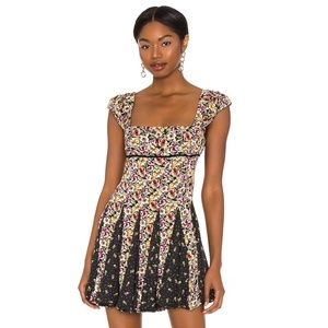 NWOT Free People Black Floral Ponderosa Flare Mini Dress Midnight Combo Size S